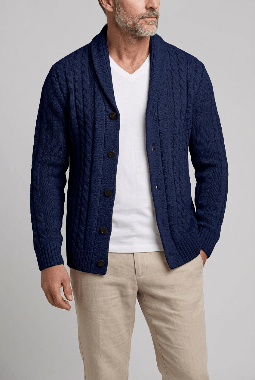 Heren cardigan met sjaalkraag | Kabelpatroon
