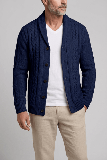 Heren cardigan met sjaalkraag | Kabelpatroon