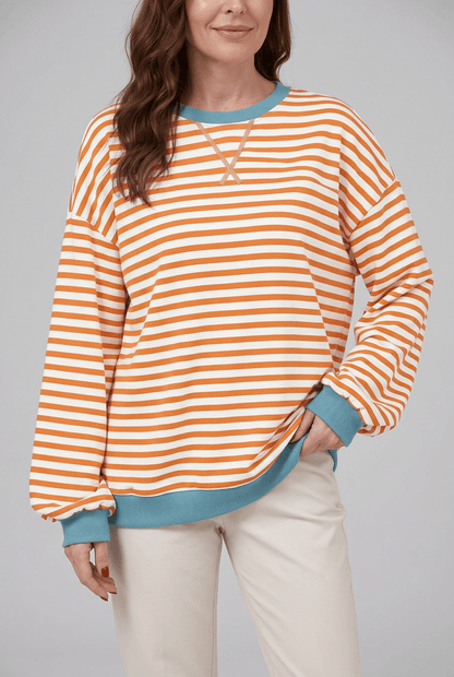 Dames Oversized Sweater | Retro Streepprint & Contrasttrim