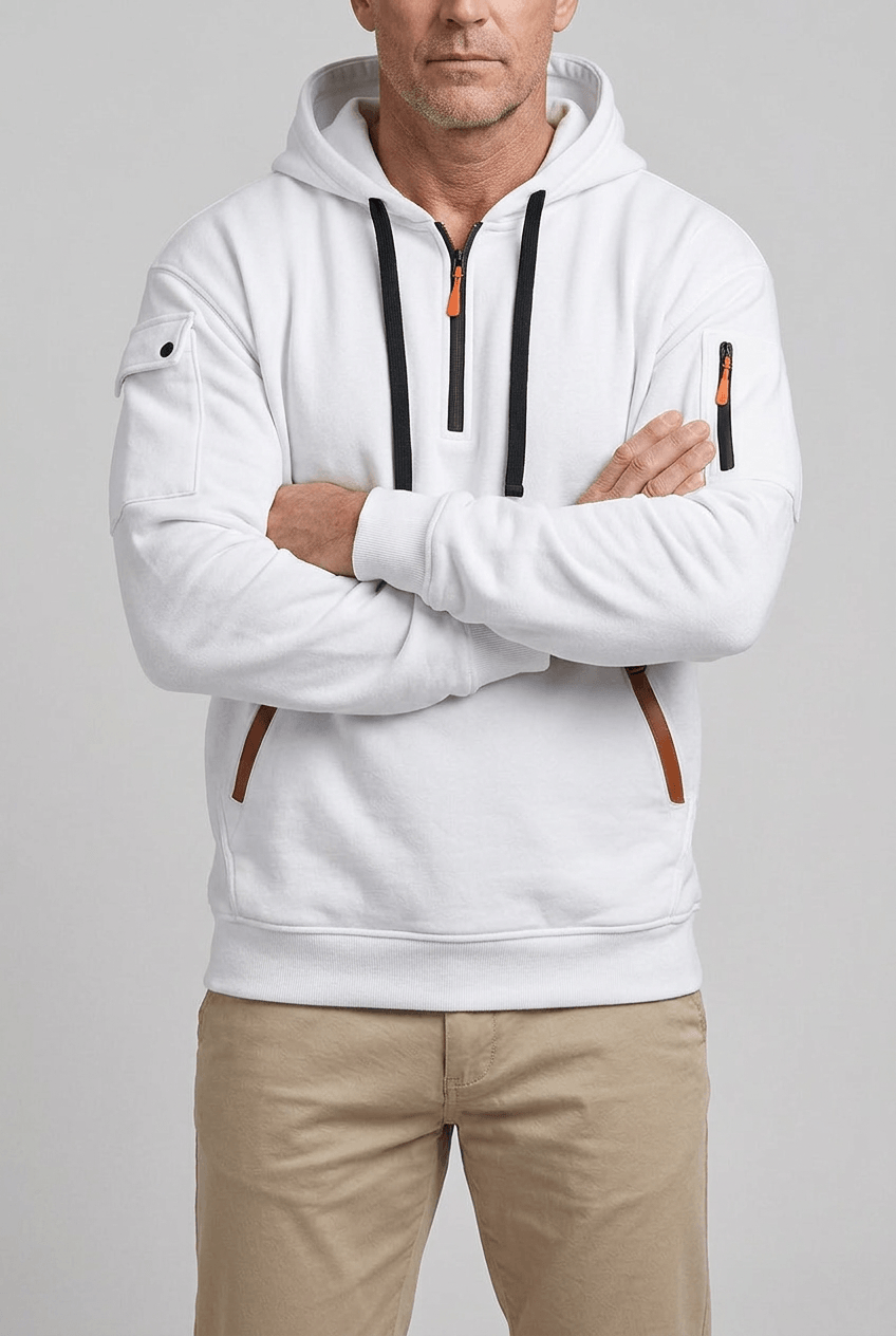 Heren Hoodie | Contrastritsen & Mouwzak