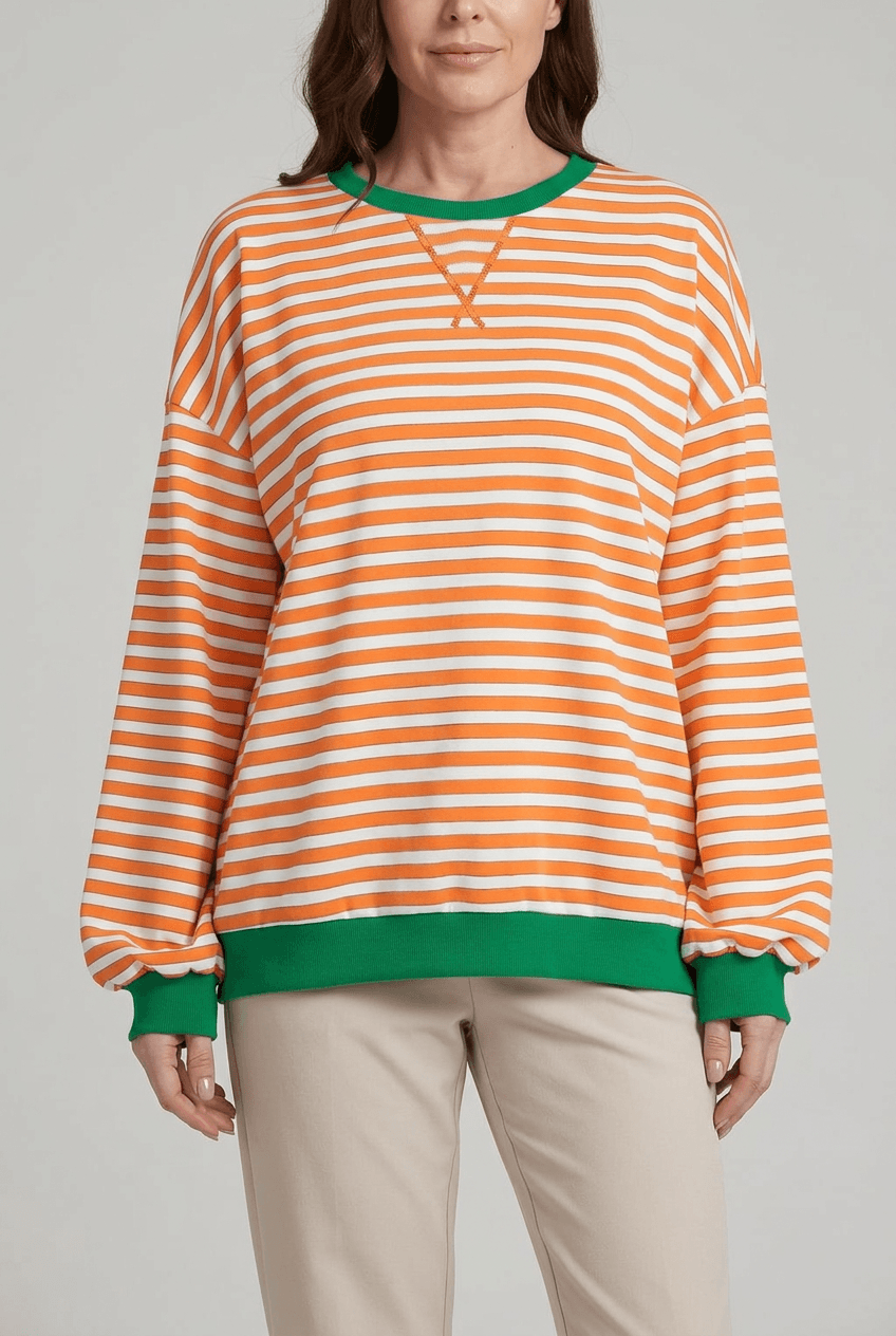Dames Oversized Sweater | Retro Streepprint & Contrasttrim