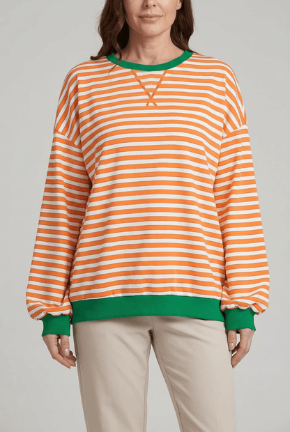 Dames Oversized Sweater | Retro Streepprint & Contrasttrim