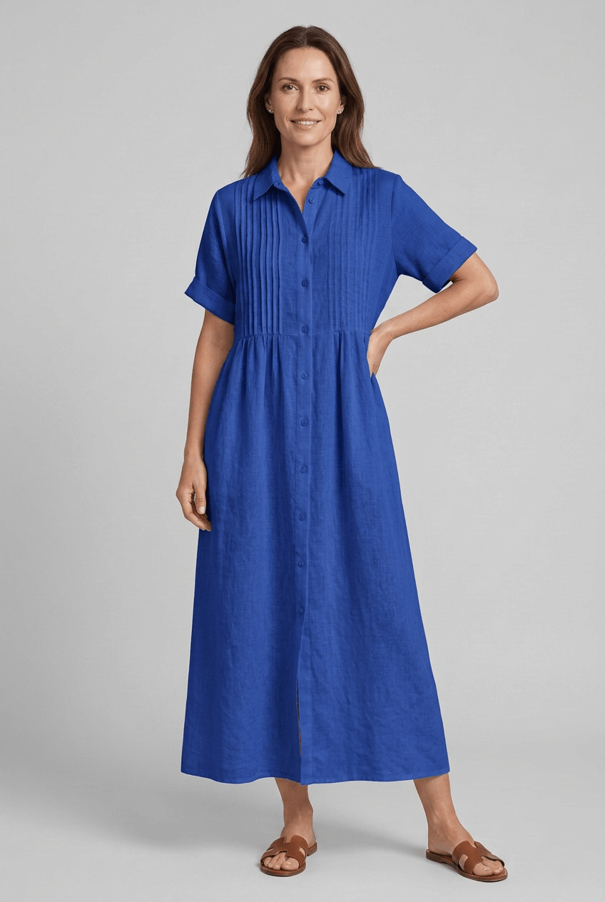 Zomerjurk Dames | Maxi Blousejurk met Pintucks & Knoopsluiting