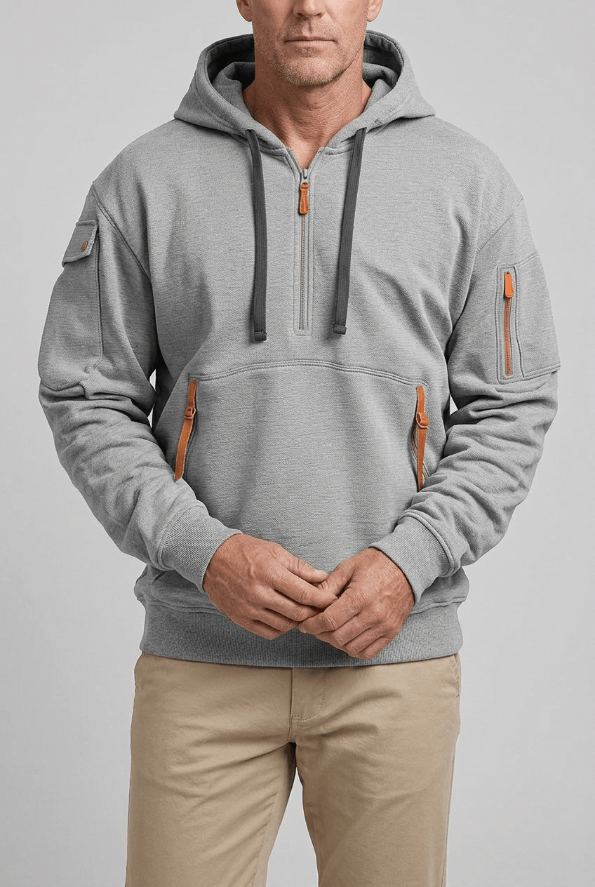 Heren Hoodie | Contrastritsen & Mouwzak