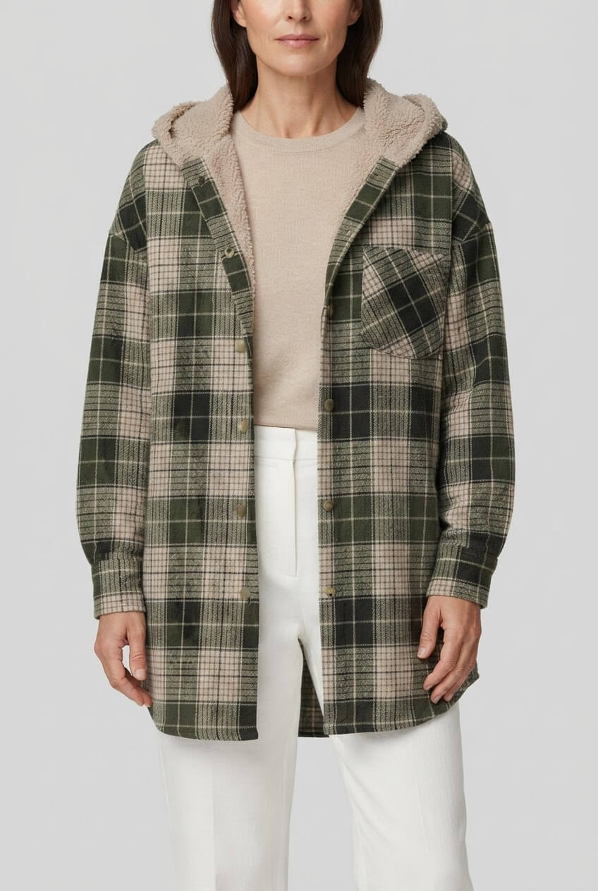 Dames Oversized Geruite Jas | Capuchon & Knoopsluiting