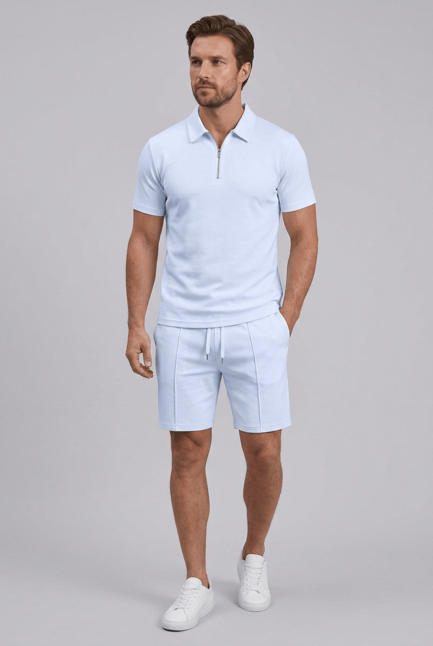 Heren Set | Polo met Rits & Korte Broek met Trekkoord