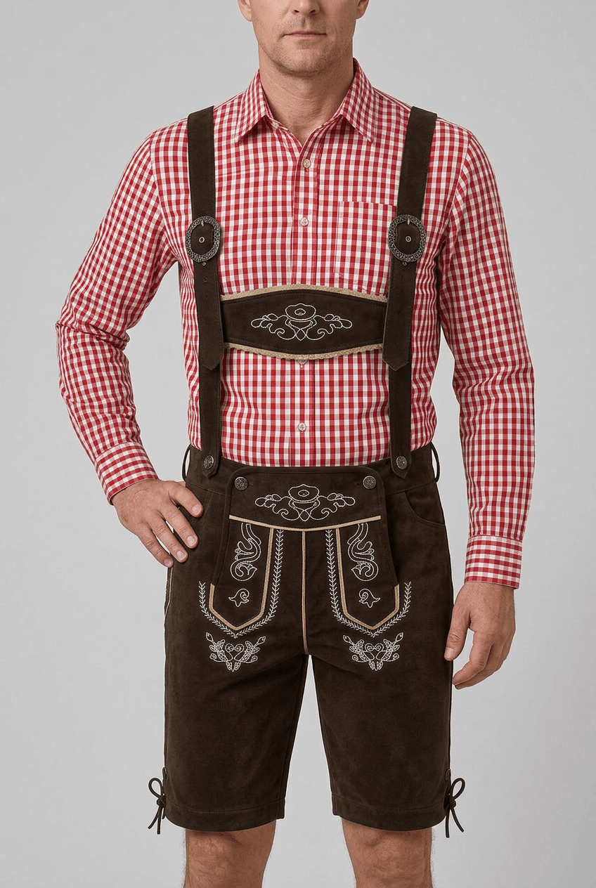 Heren Oktoberfest Lederhosen met Bretels | Borduurwerk