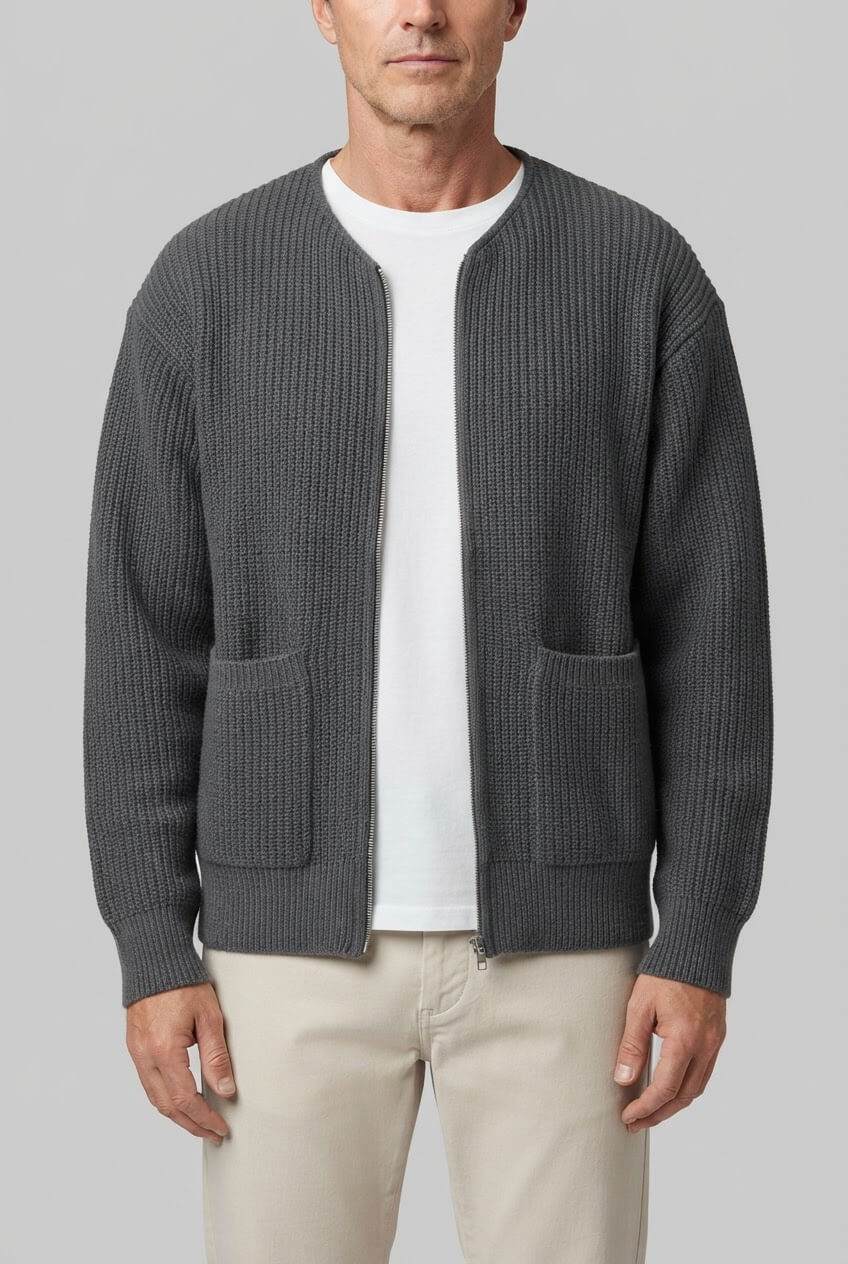 Heren cardigan winter | Ribbelstructuur & Ritssluiting