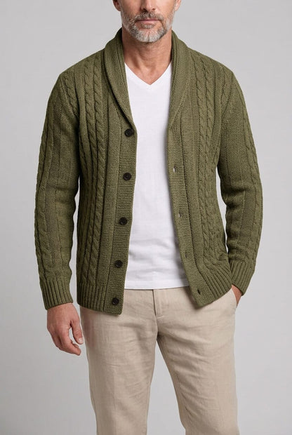 Heren cardigan met sjaalkraag | Kabelpatroon