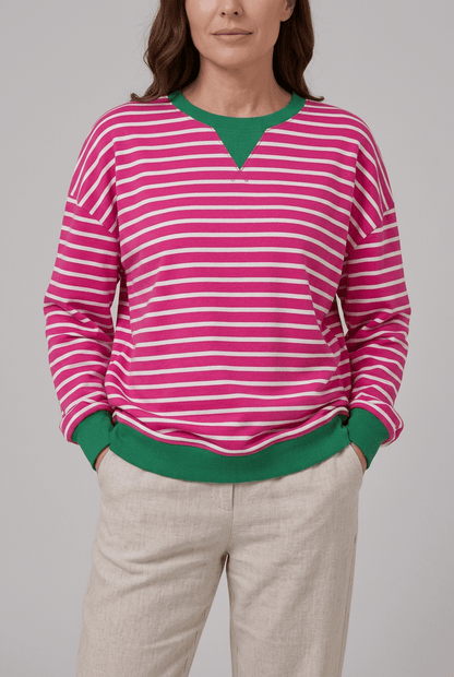 Dames Oversized Sweater | Retro Streepprint & Contrasttrim