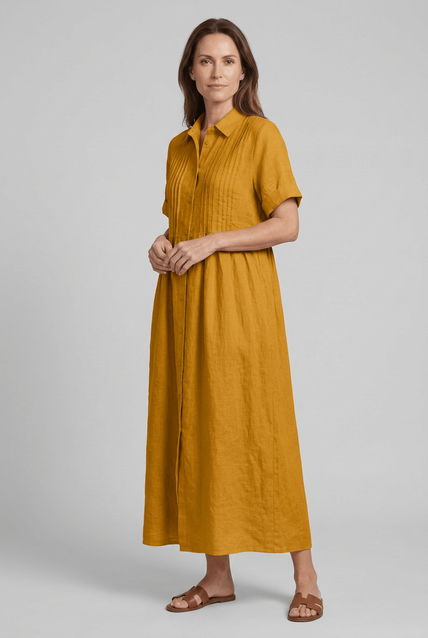 Zomerjurk Dames | Maxi Blousejurk met Pintucks & Knoopsluiting