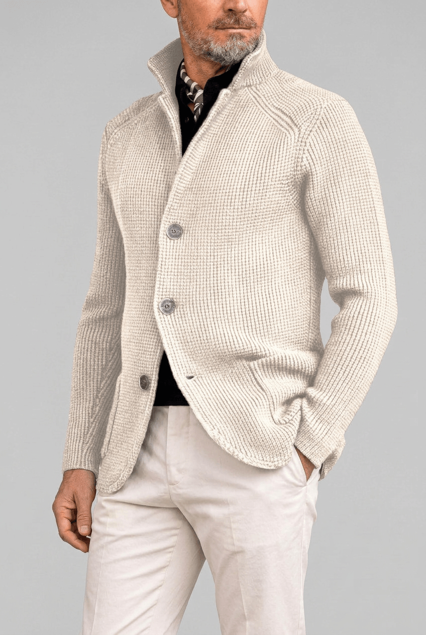 Heren cardigan winter | Opstaande kraag & knoopsluiting