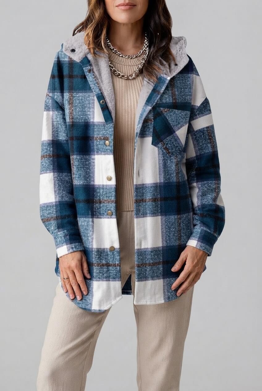 Dames Oversized Geruite Jas | Capuchon & Knoopsluiting
