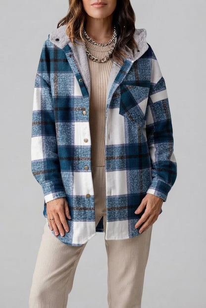 Dames Oversized Geruite Jas | Capuchon & Knoopsluiting