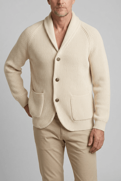 Heren winter cardigan ribgebreid | Sjaalkraag & knoopsluiting