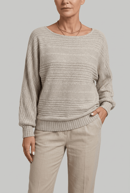 Dames Sweater met Boothals | Gestreepte Ribstructuur