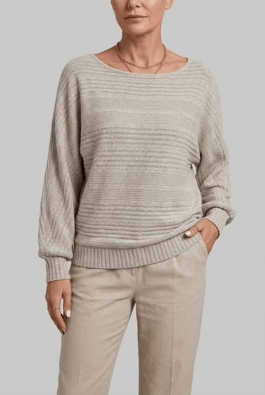 Dames Sweater met Boothals | Gestreepte Ribstructuur