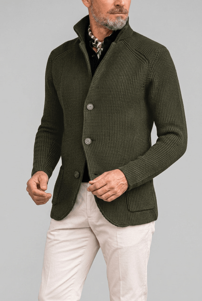 Heren cardigan winter | Opstaande kraag & knoopsluiting