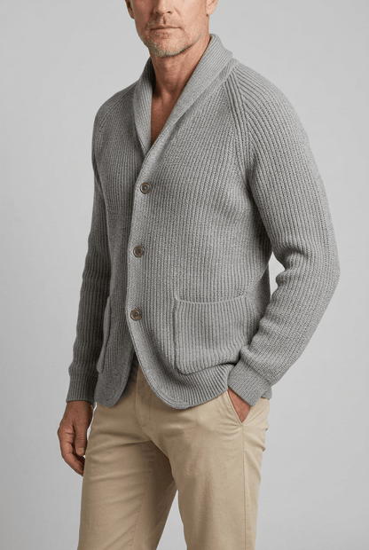 Heren winter cardigan ribgebreid | Sjaalkraag & knoopsluiting