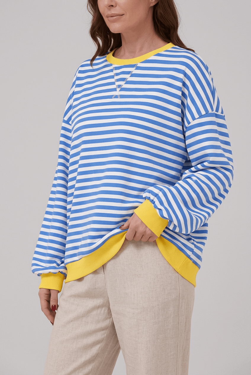 Dames Oversized Sweater | Retro Streepprint & Contrasttrim