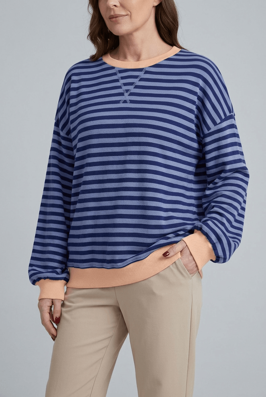 Dames Oversized Sweater | Retro Streepprint & Contrasttrim