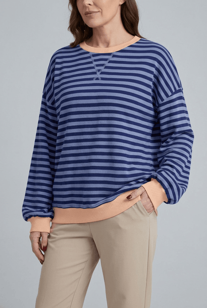 Dames Oversized Sweater | Retro Streepprint & Contrasttrim
