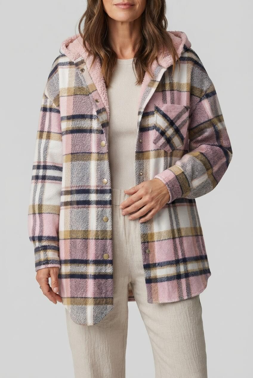 Dames Oversized Geruite Jas | Capuchon & Knoopsluiting