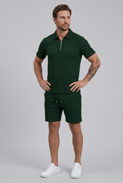 Heren Set | Polo met Rits & Korte Broek met Trekkoord
