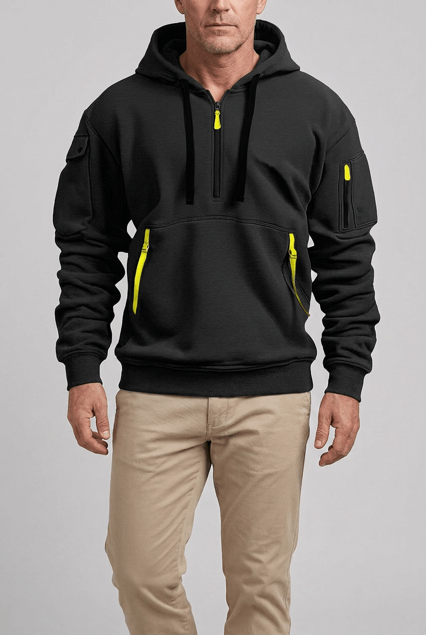 Heren Hoodie | Contrastritsen & Mouwzak