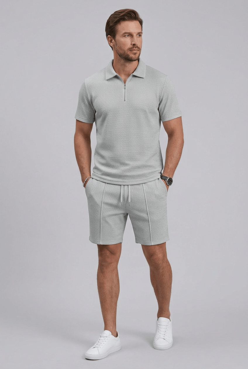 Heren Set | Polo met Rits & Korte Broek met Trekkoord