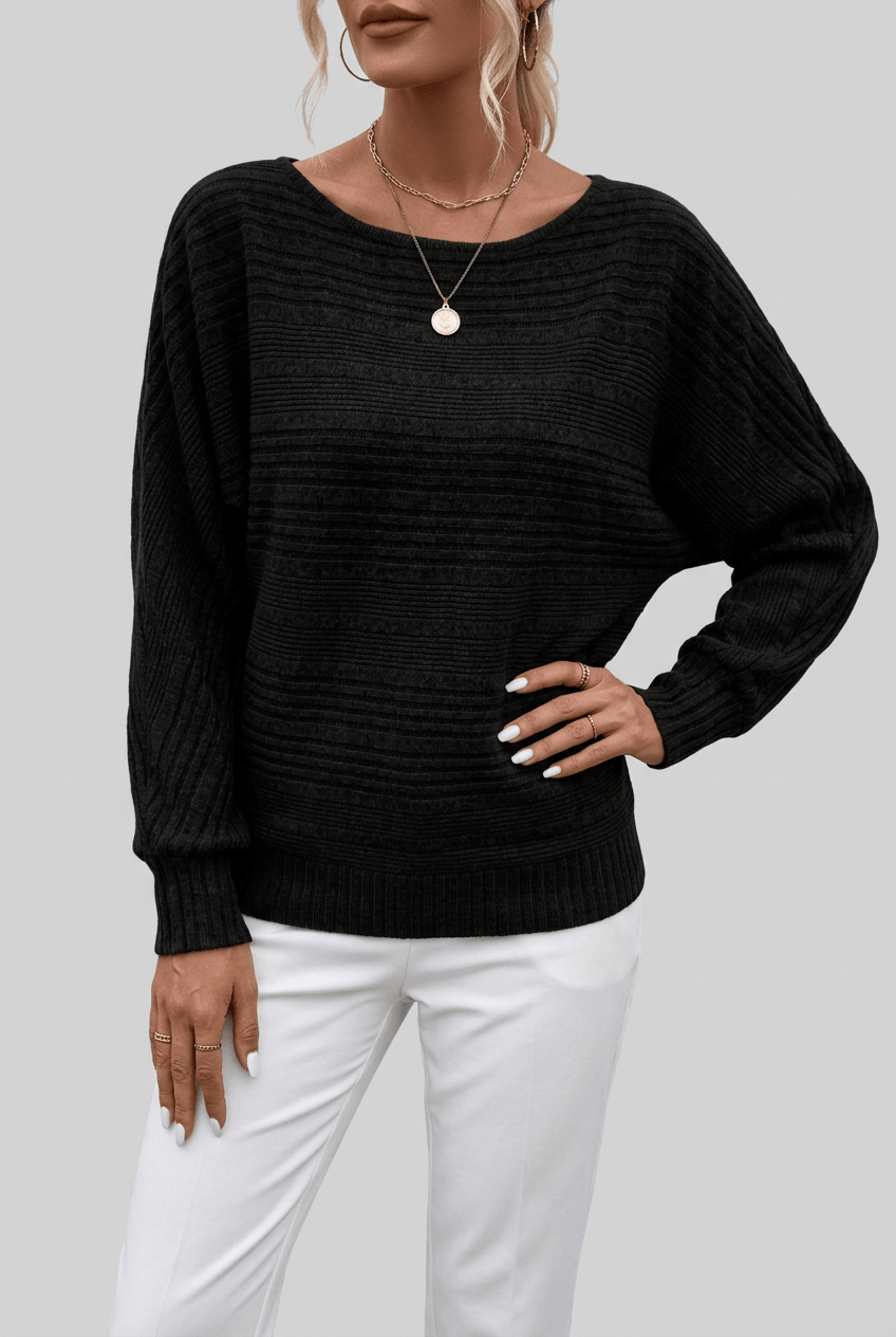 Dames Sweater met Boothals | Gestreepte Ribstructuur