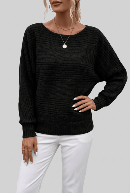 Dames Sweater met Boothals | Gestreepte Ribstructuur