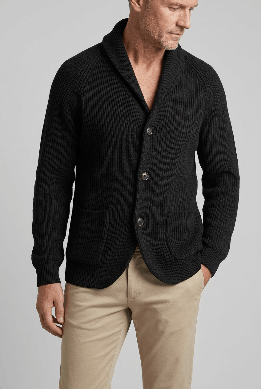 Heren winter cardigan ribgebreid | Sjaalkraag & knoopsluiting