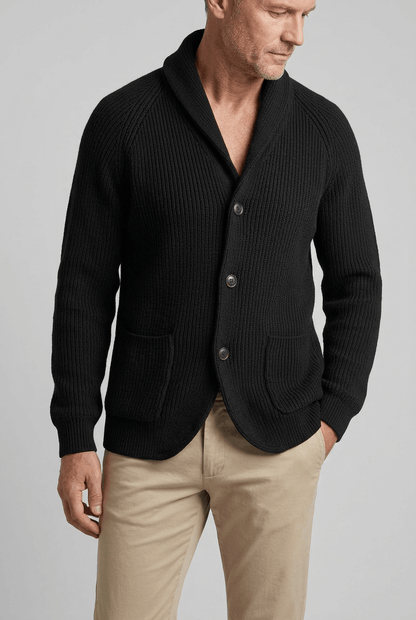 Heren winter cardigan ribgebreid | Sjaalkraag & knoopsluiting