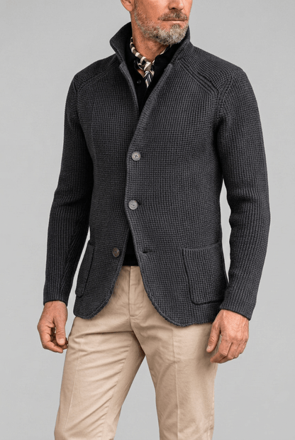 Heren cardigan winter | Opstaande kraag & knoopsluiting