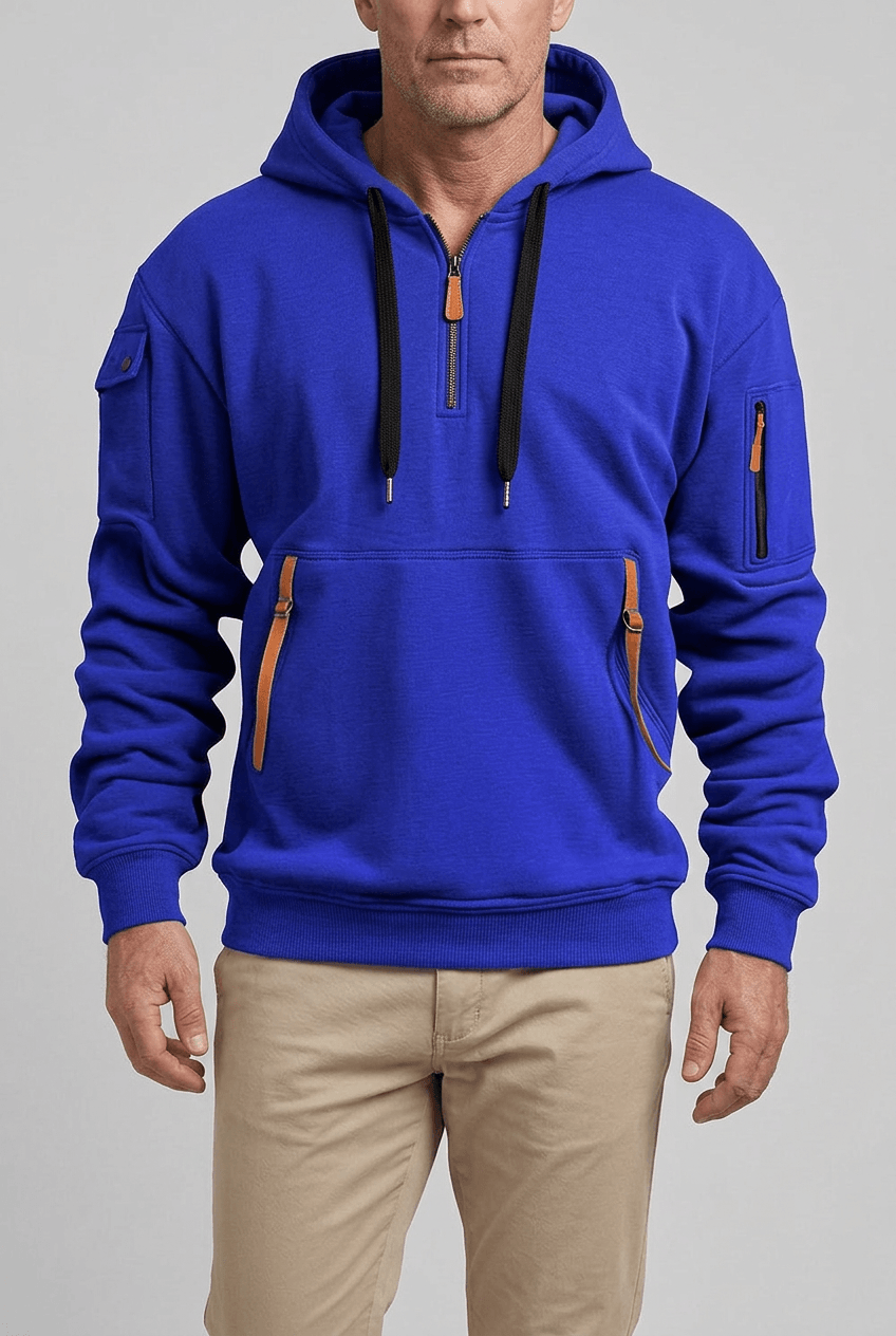 Heren Hoodie | Contrastritsen & Mouwzak