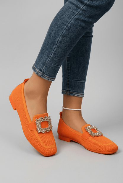 Loafers Dames Gebreid | Vierkante Neus & Kristallen Gesp