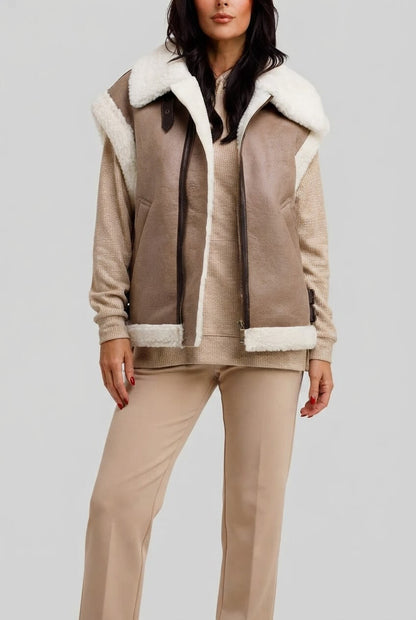 Dames vest mouwloos | Teddy-look kraag & ritssluiting