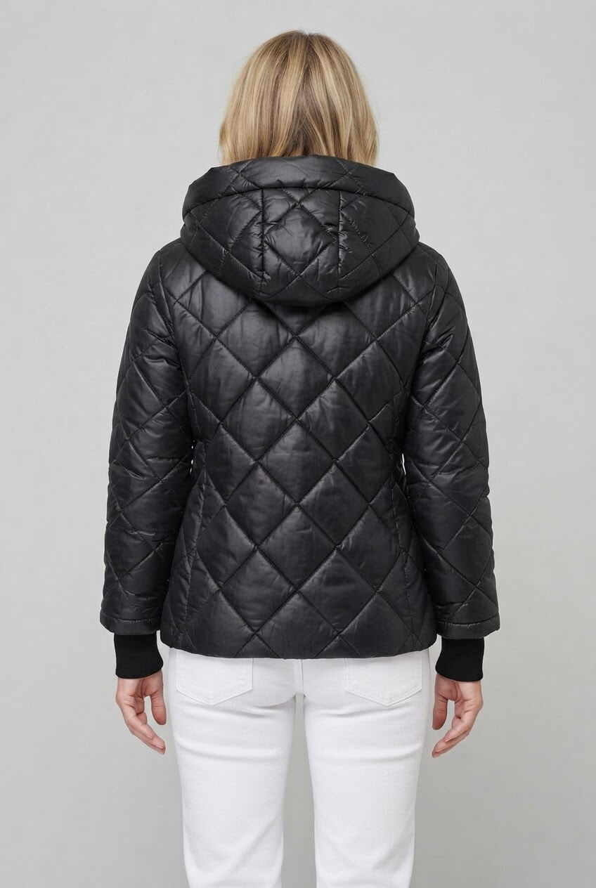 Dames Puffer Winterjas met Capuchon | Ruitpatroon