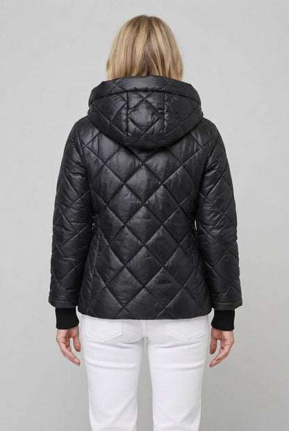 Dames Puffer Winterjas met Capuchon | Ruitpatroon
