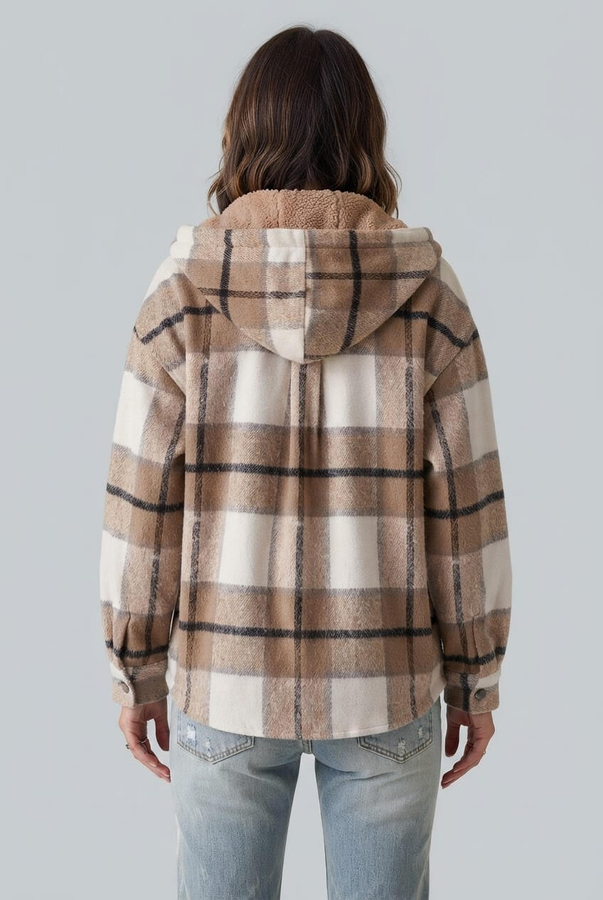 Dames Oversized Geruite Jas | Capuchon & Knoopsluiting