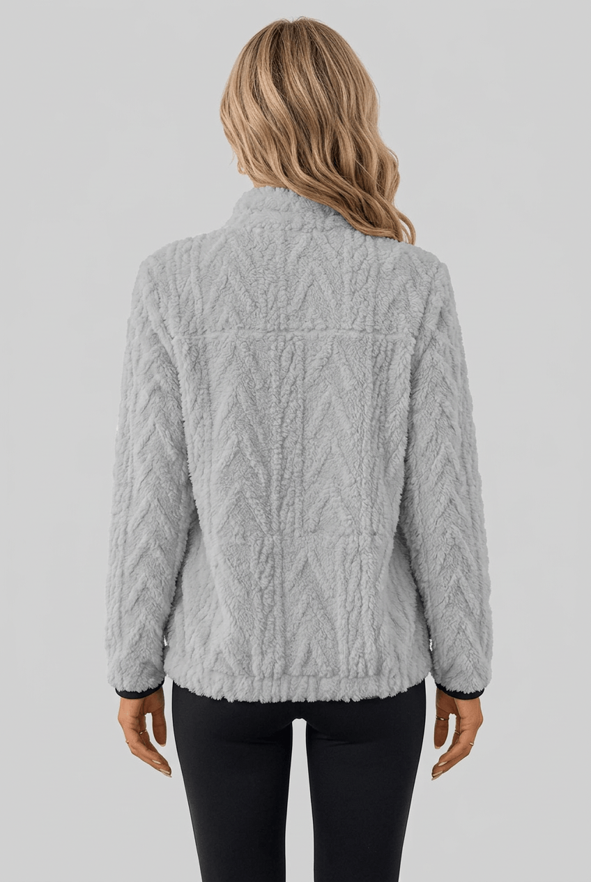 Dames Fleece Trui met Rits | Kabelpatroon & Kangoeroezak