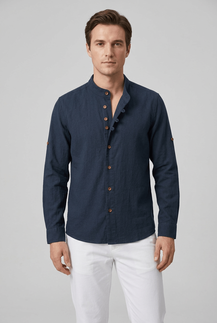 Heren Overhemd met Opstaande Kraag en Lange Mouwen | Slim Fit