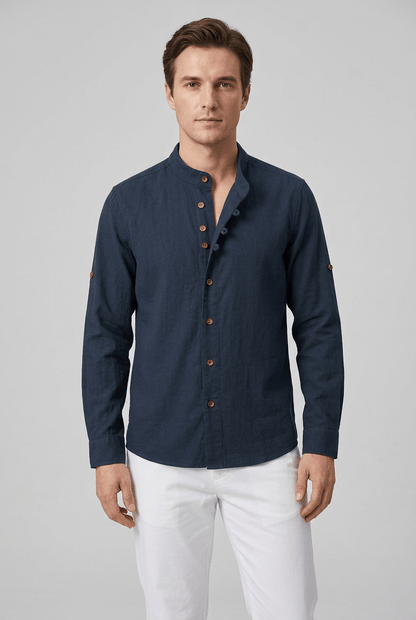 Heren Overhemd met Opstaande Kraag en Lange Mouwen | Slim Fit
