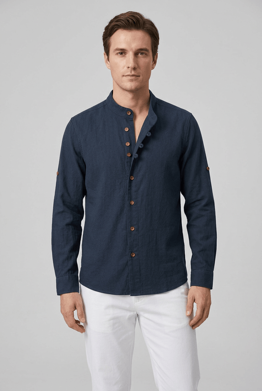 Heren Overhemd met Opstaande Kraag en Lange Mouwen | Slim Fit