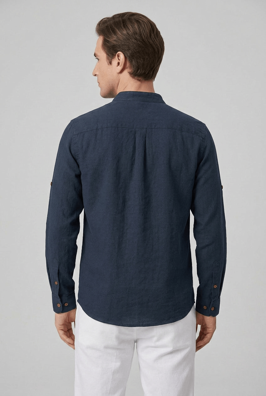 Heren Overhemd met Opstaande Kraag en Lange Mouwen | Slim Fit