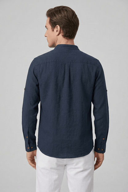 Heren Overhemd met Opstaande Kraag en Lange Mouwen | Slim Fit