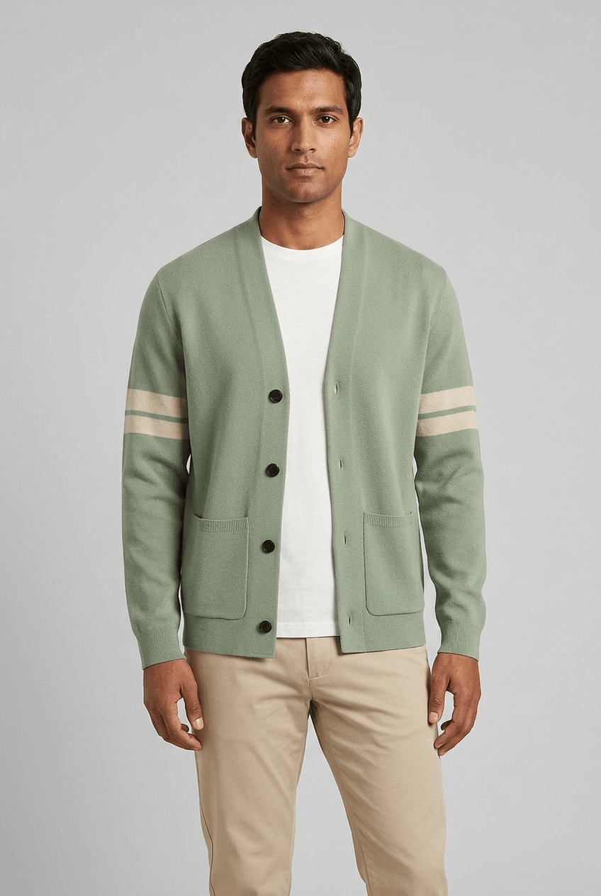 Heren Vest met V-hals en Streepdetail op de Mouwen | Knoopsluiting