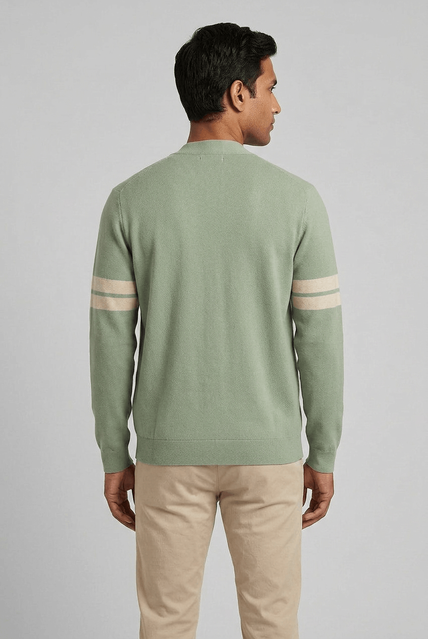 Heren Vest met V-hals en Streepdetail op de Mouwen | Knoopsluiting