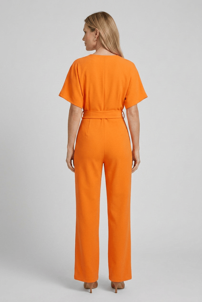 Dames Jumpsuit met Wijde Pijpen en Strikceintuur | Korte Mouwen